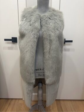 Topshop Light Grey Faux Fur Sleeveless Vest
